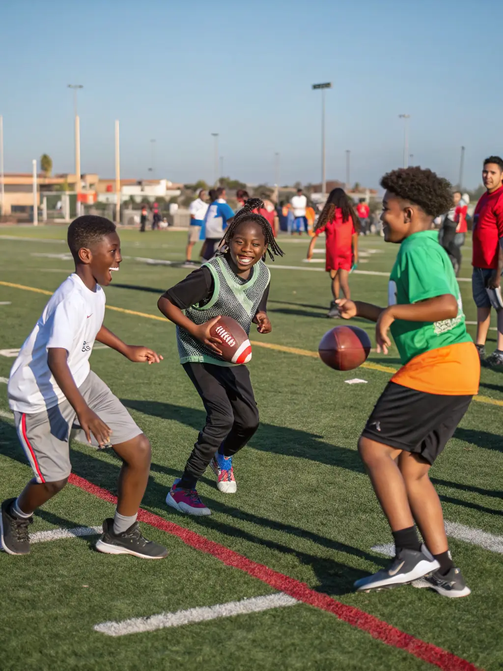 A group of FCBSA members participating in a community football event, promoting fitness and camaraderie among local residents.