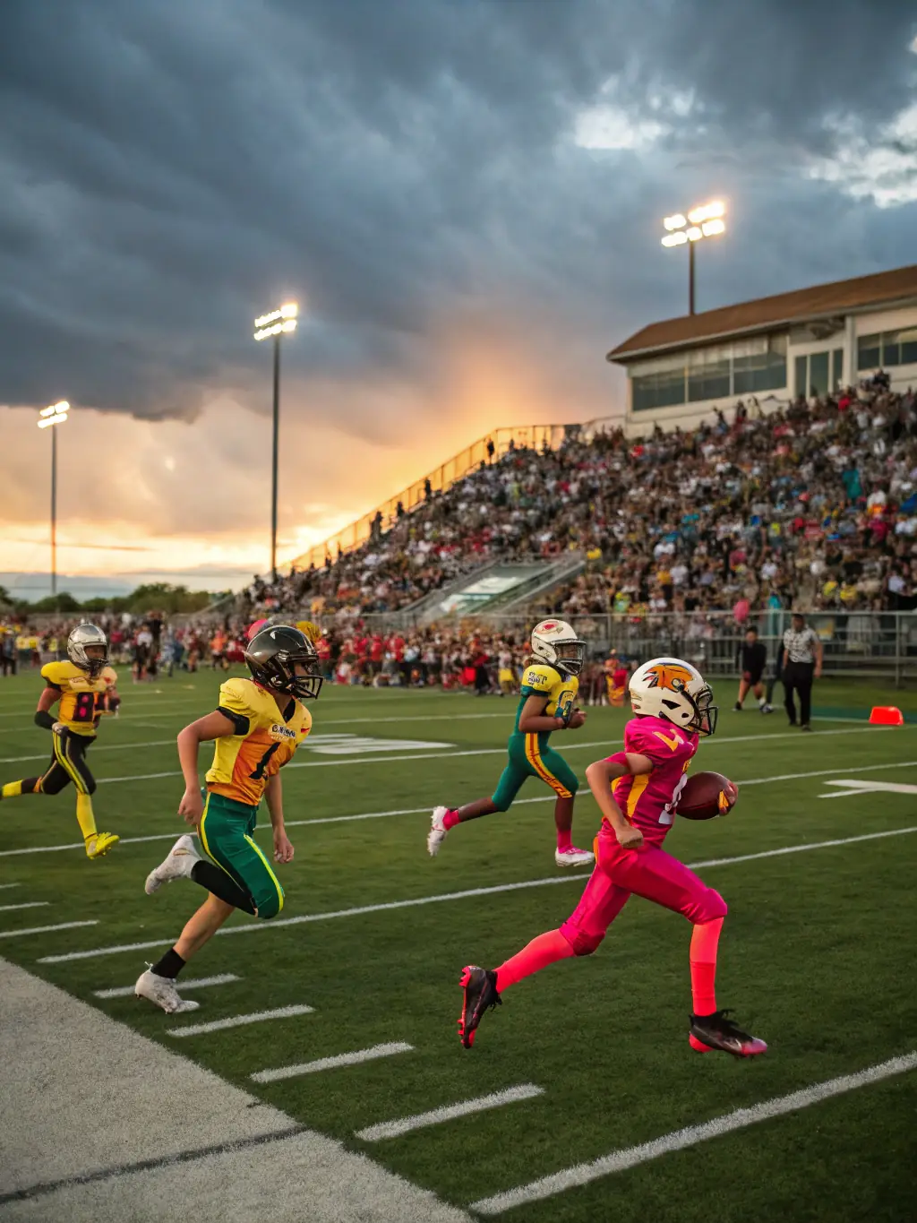 An action shot of teenage players engaged in a competitive football match at FCBSA, showcasing their advanced skills and strategic gameplay during a league game.